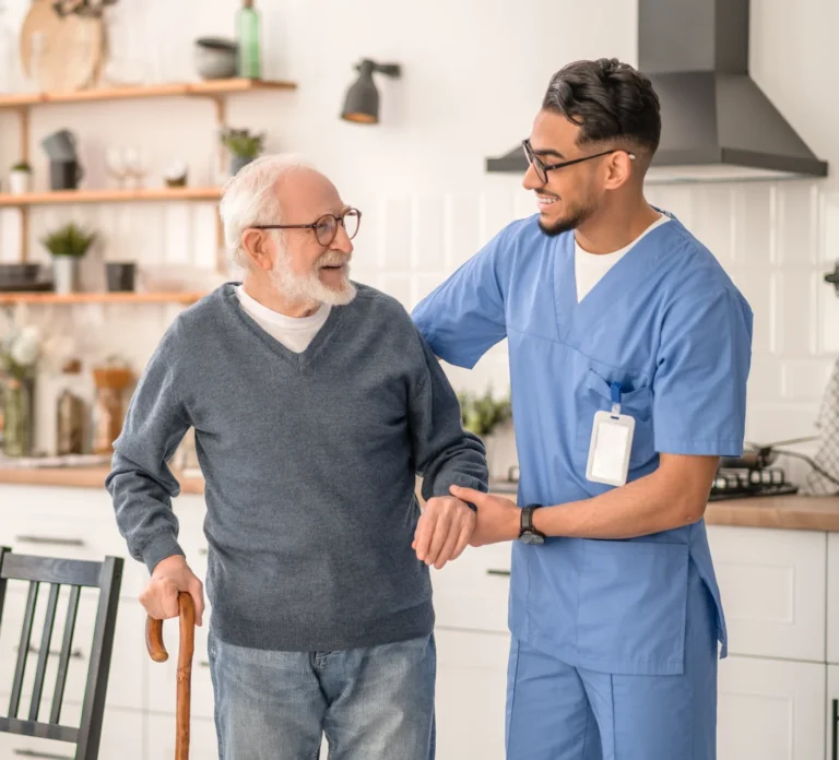 a person and a nurse in a kitchen in Chicagoland home care